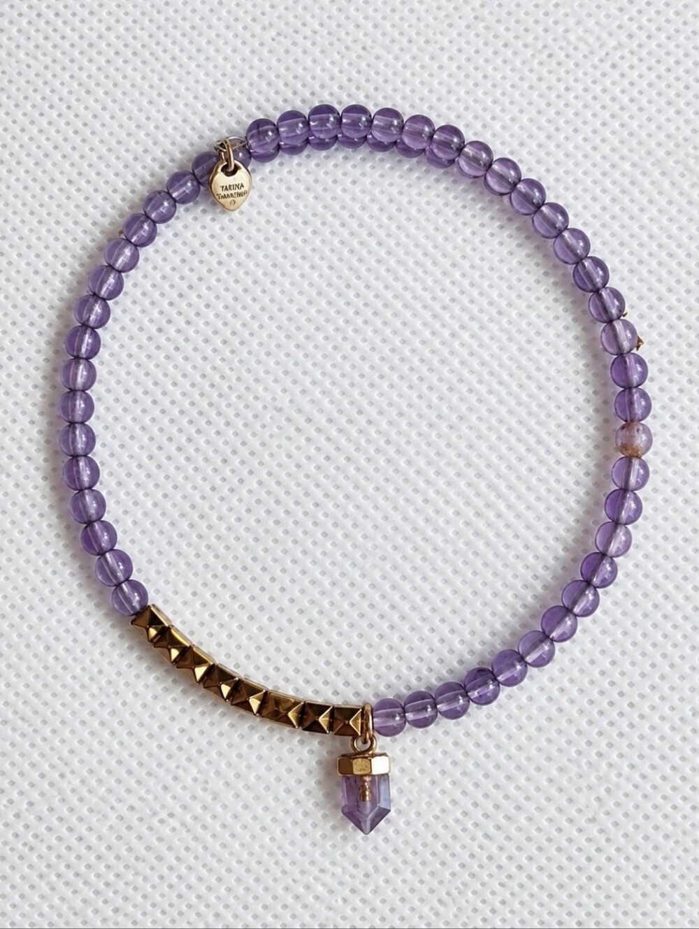 Amethyst Bullet Beaded Delicate Dainty Glass Memory Wire 8 1/4" Bracelet